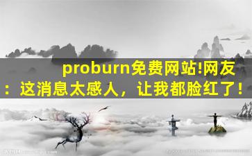 proburn免费网站!网友：这消息太感人，让我都脸红了！